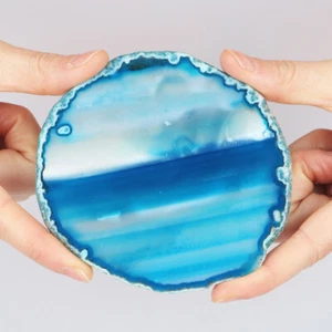 4" Sky Blue Agate Coaster Polished Crystal Slice Druzy Geode Home Decor 130g - Picture 1 of 4
