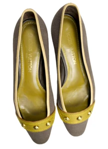 Zapatos de mujer Louis Vuitton vintage 38,5 8,5 mocasines marrón dorado lona cuero - Imagen 1 de 12