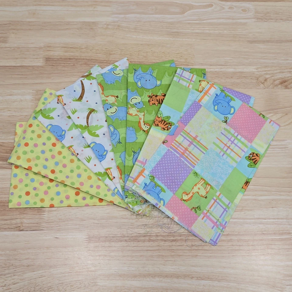 Cotton Fabric 8 Coordinating Fat Quarters 18"x21" Jungle Babies Zoo Animals - Image 1 of 4
