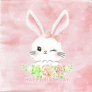 ♫ Serviettes en papier lapin anniversaire fille. Napkins rabbit birthday girl ♫ - Picture 1 of 1