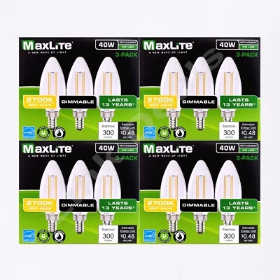 12 Pack 40W Equivalent 4W LED Light Bulbs 2700K E12 Candelabra Dimmable - Image 1 of 4