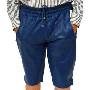 Mens Blue Leather Shorts Genuine Nappa Sheepskin Size Large - Picture 1 of 3