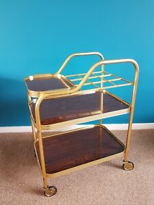 Stunning Vintage Gold Drinks / Cocktail / Hostess Trolley - Bottle Rack and Tray