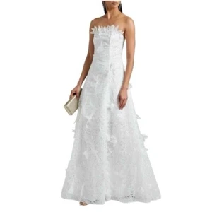 MARCHESA NOTTE 3D Applique Strapless Embroidered Organza Gown in Ivory size 6 - Picture 1 of 18