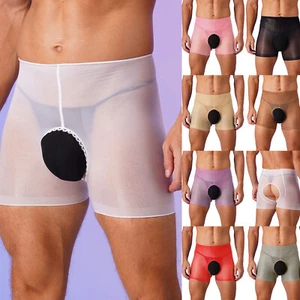 Herren Boxershorts durchsichtig Nylon Schritt offen Höschen Unterwäsche Nachtwäsche - Bild 1 von 114