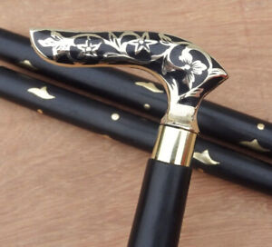 Vintage Brass Handle Victorian Wooden Walking Stick Canes Antique Designer Gift.