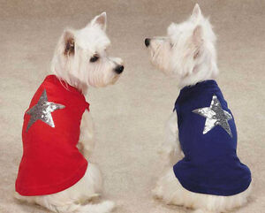 T-shirt Dog Sequin Star Tank Top Zack & Zoey rayures rouge bleu vêtements pour animaux de compagnie