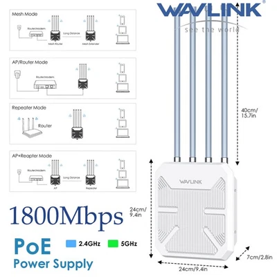 WAVLINK AX1800 Long Range Outdoor WiFi 6 Mesh WLAN Repeater Dual Band 1800Mbit/s Gigabit