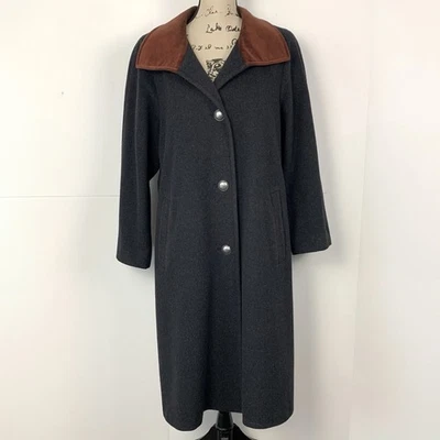 Casaco longo Schneiders Salzburg feminino tamanho 6 lã cashmere colarinho de veludo cinza escuro - Imagem 1 de 4