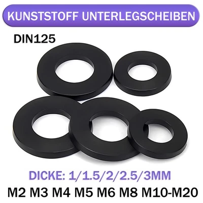 Unterlegscheiben DIN125 Kunststoff Schwarz M2 M3 M4 Bis M22 Polyamid U-Scheibe - Bild 1 von 4