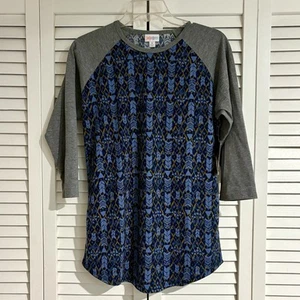 Lularoe Randy Gray & Purple Top Shirt Medium Geometric Tribal Baseball Style New - Picture 1 of 7