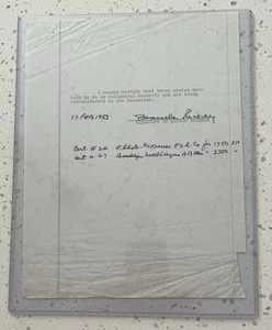 Branch Rickey 1953 autógrafo mecanografiado certificados de stock transferencia de propiedad - Imagen 1 de 2