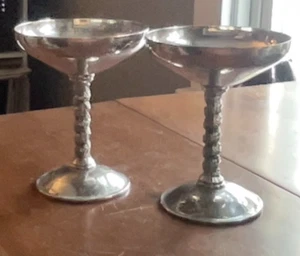Pair Of Vintage Silver Plated Brandy Glasses Unbranded. 5 1/2” Tall. - Picture 1 of 6