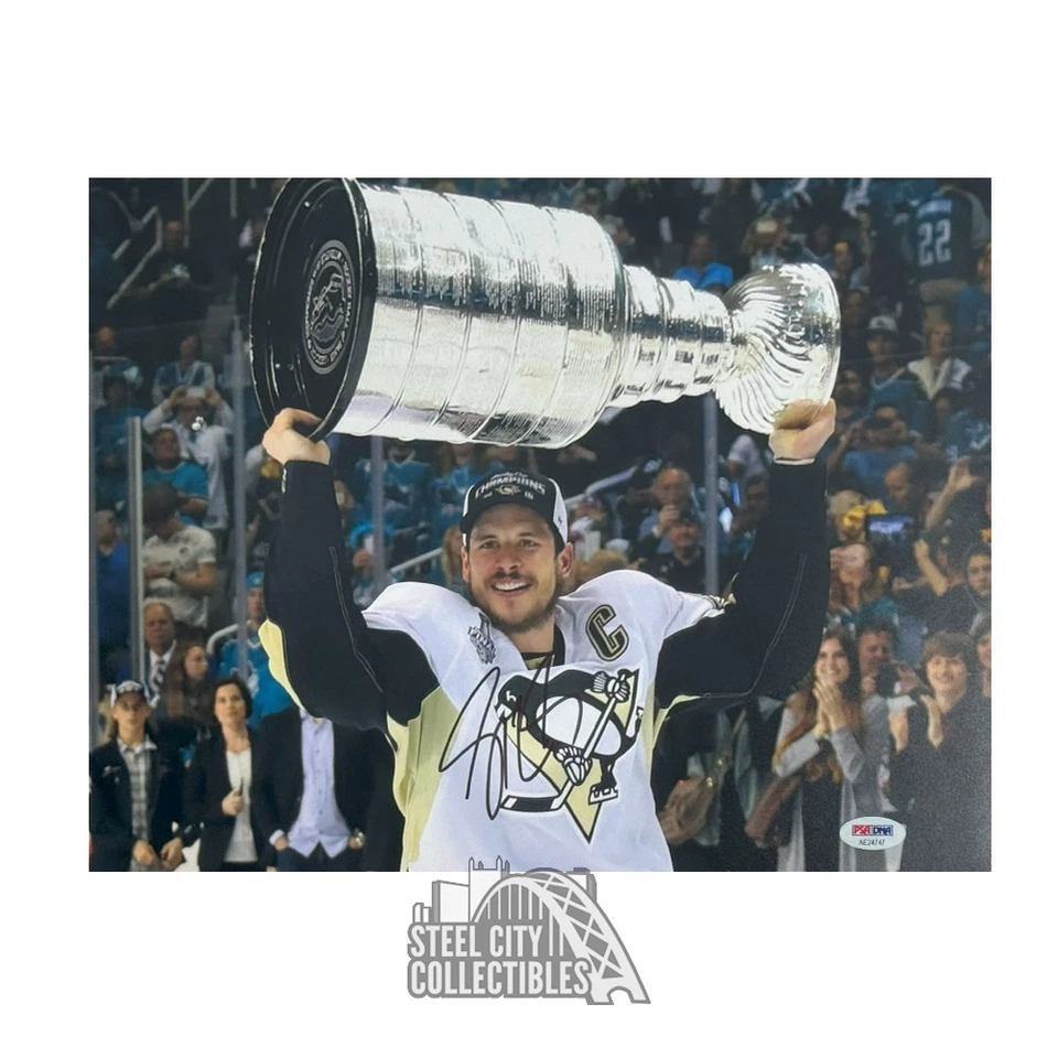 Foto de hockey autografiada por Sidney Crosby Pittsburgh Penguins 11x14 - PSA/ADN (Copa) Foto 1 de 1