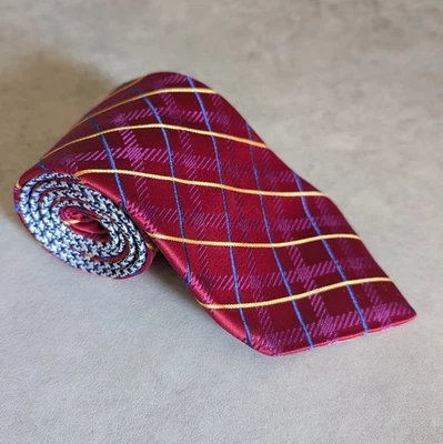 Corbata de colección Tommy Hilfiger 2 tonos para hombre roja a cuadros y pata de gallo azul 100 % seda Foto 1 de 4