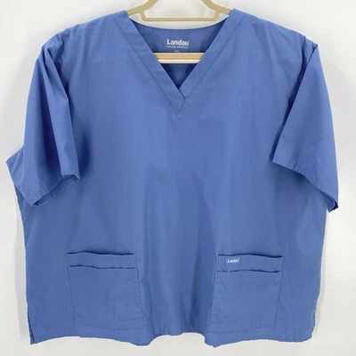 Blusa Landau Scrub tamanho 4XL feminina estilo azul 8219 bolsos gola V uniforme - manchas - Imagem 1 de 4