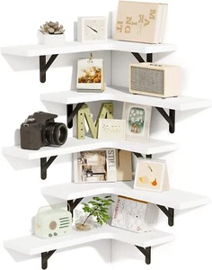 Fixwal Corner Floating Shelves Set of 5, Wall Mounted Shelf, 5-white - Picture 1 of 7