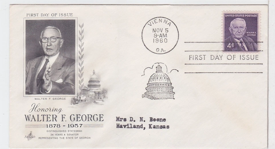 TurtlesTradingPost- Walter F, George, Senator-1960 #1170 FDC Artcraft Cachet - Image 1 of 1