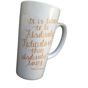 MARILYN MONROE Coffee Mug Quote Robee Tall White Gold Lettering Black Interior - Picture 1 of 7