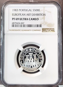 1983 PORTUGAL SILVER 500 ESCUDOS EUROPEAN ART EXHIBITION NGC PF 69 ULTRA CAMEO - Picture 1 of 3