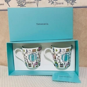 Tiffany & Co. 5th Avenue Mug Pair Set White New York City Design Tableware w/Box - Picture 1 of 14