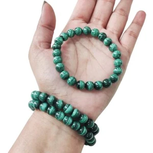 WOMENS BEADS BRACELET NATURAL MALACHITE BEADS ELASTIC BAND GIFT MENS BRACELET - Picture 1 of 9