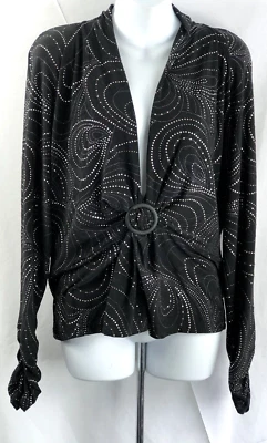 Top Libra Slinky XL Negro Tachonado Drapeado Acanalado Frente y Puños Cuello en V Foto 1 de 4