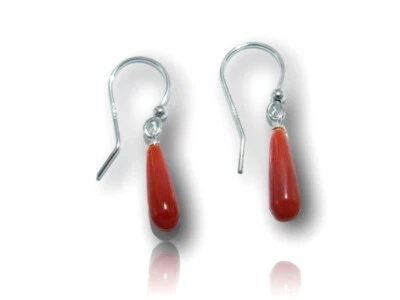 Orecchini con Corallo Rosso VERO Argento 925 da donna goccia di pietre Pendenti - Immagine 1 di 3