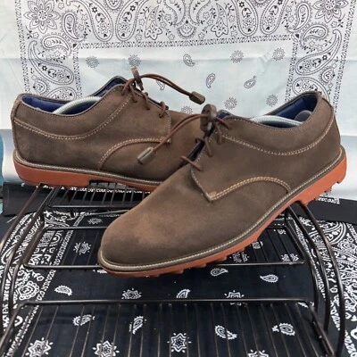 Footjoy Brown Suede Spikeless Golf Shoes Drawstring Orange Sole Mens Size 8W EUC - Image 1 of 4