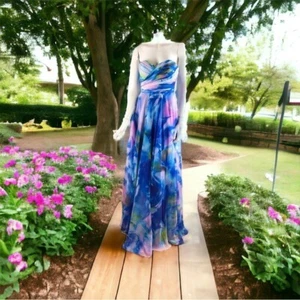 La Femme Talla 00 Multicolor Floral Gasa Formal Vestido Bolsillos Baile de graduación Boda NUEVO - Imagen 1 de 10