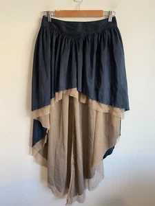 August Skirt Womens Size 10 Black Brown Droptail Hi-Lo Zip Pleated Flowy Lined - Picture 1 of 13