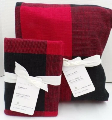 Pottery Barn Bryce Buffalo King Duvet Cover w/1 Standard Sham Cherry Black#9804L - Image 1 of 3