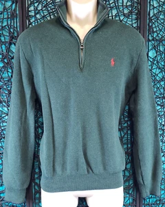 RALPH LAUREN POLO 1/3 ZIP MENS PULLOVER SWEATER SHIRT PIMA COTTON SZ. M GREEN - Picture 1 of 9