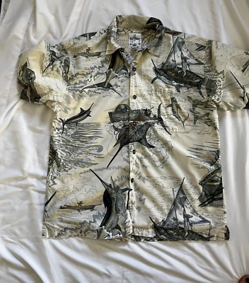 Гавайская рубашка на пуговицах Guy Harvey Facto Bluewater для рыбалки на марлина размер Lg - Изображение 1 из 4