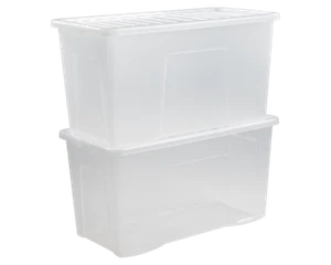 2 x 110L Storage Box with Lid Extra Large Clear Plastic Stackable Container - UK - Picture 1 of 12