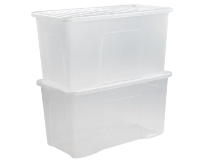 2 x 110L Storage Box with Lid Extra Large Clear Plastic Stackable Container - UK - Image 1 of 4