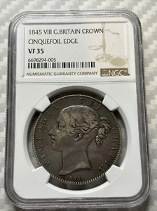 1845 VIII Great Britain Crown - Cinquefoil Edge - NGC VF35 - Picture 1 of 4