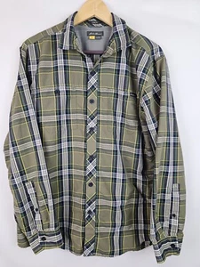 Eddie Bauer Mens Shirt Size Medium Green Plaid Classic Fit Nylon Long Sleeve Top - Picture 1 of 10