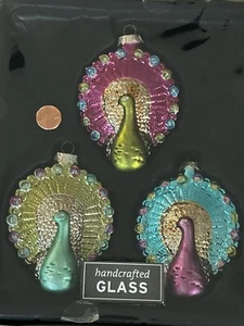 Glass Christmas Tree Bulb Ornaments Set 3 Peacock Target WOW! - Picture 1 of 1