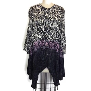 CITRON Sz M Santa Monica Blouse Hankerchief Hem Black Purple Ombre Floral Rayon - Picture 1 of 11