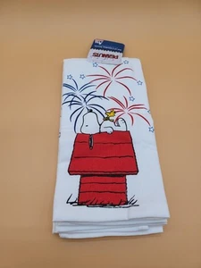 Peanuts Snoopy Woodstock Patriotic 4th Of July USA Set of 2 Kitchen Towels 16x26 - Picture 1 of 12