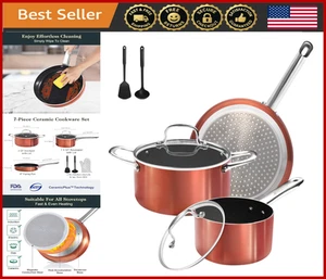 7pc Non-Stick Ceramic Cookware Set, Induction Safe, Oven Safe, PFOA-Free Copper - Picture 1 of 8