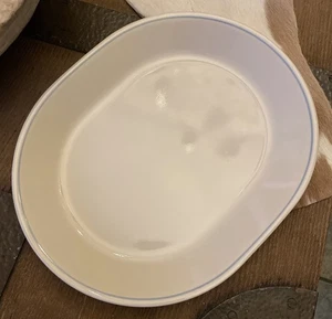 Corelle Blue Lily Oval Serving Platter 12”x 10” Beige With Blue Line Rim - Picture 1 of 5