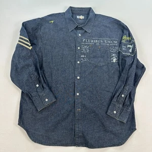 Azzure Shirt Mens 2XL Blue denim long sleeve button down grunge y2k heavyweight - Picture 1 of 11