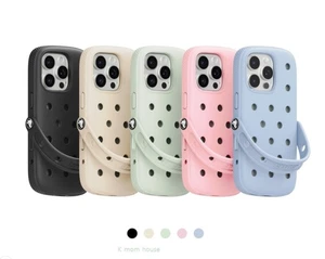 i Phone 16 Pro CROCS Case Cover Blue Bone Black Pink Mint Band Strap Safe Cute - Picture 1 of 9
