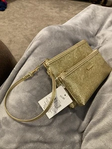 Modella Clutch & Make-up Bag Gold Glitter Lined Gold Logo - Picture 1 of 8