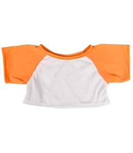 Weißes T-Shirt mit orangefarbenen Ärmeln Teddybär Kleidung passt den meisten 14"-18" Build-a-bear an - Bild 1 von 3