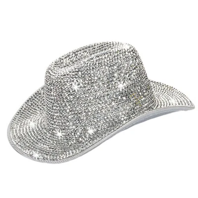 Silver Rhinestone Western Cowboy Hat for Womens - Glitter Cowgirl Hat for Dis... - Image 1 of 4