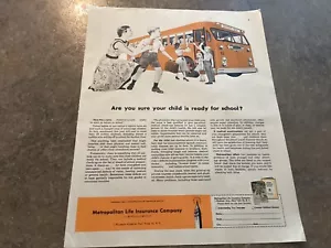 1955 Vintage Print Ad Metropolitan Life Ins. School Bus Child - Picture 1 of 1