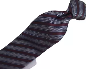 Ermenegildo Zegna Burgundy Striped Woven Silk Tie 59"L x 3.5"W - Picture 1 of 6